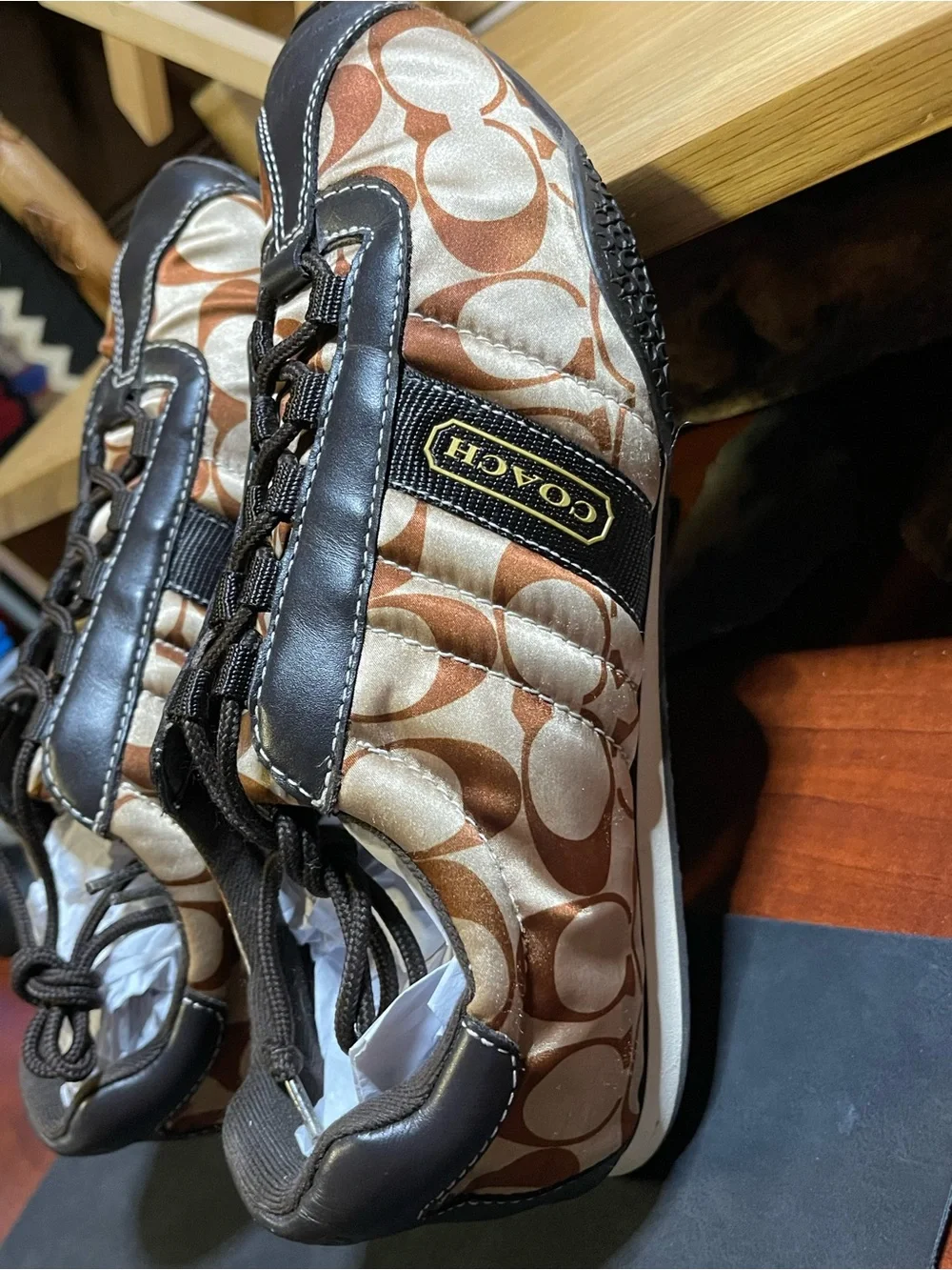 Coach W Sz 8M Metallic Bronze / Choco Quilted low -top Sneaker /Authentic Coach